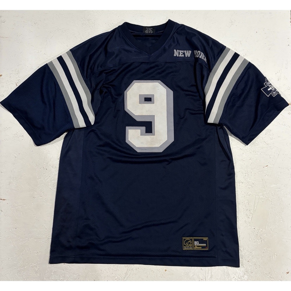 Vintage New York ‎ #9 Sewn Football  Jersey Bigland Size Mens Large Blue